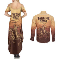Black Cowboy Couples Matching Summer Maxi Dress and Long Sleeve Button Shirt Take Me Away