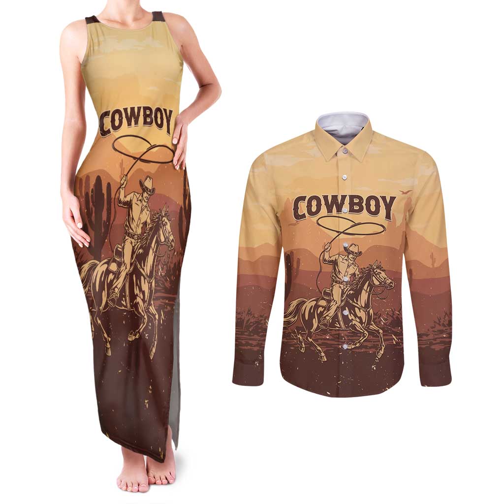 Black Cowboy Couples Matching Tank Maxi Dress and Long Sleeve Button Shirt Take Me Away