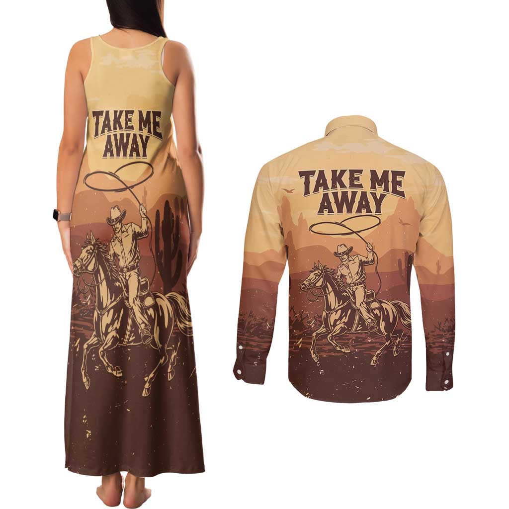 Black Cowboy Couples Matching Tank Maxi Dress and Long Sleeve Button Shirt Take Me Away