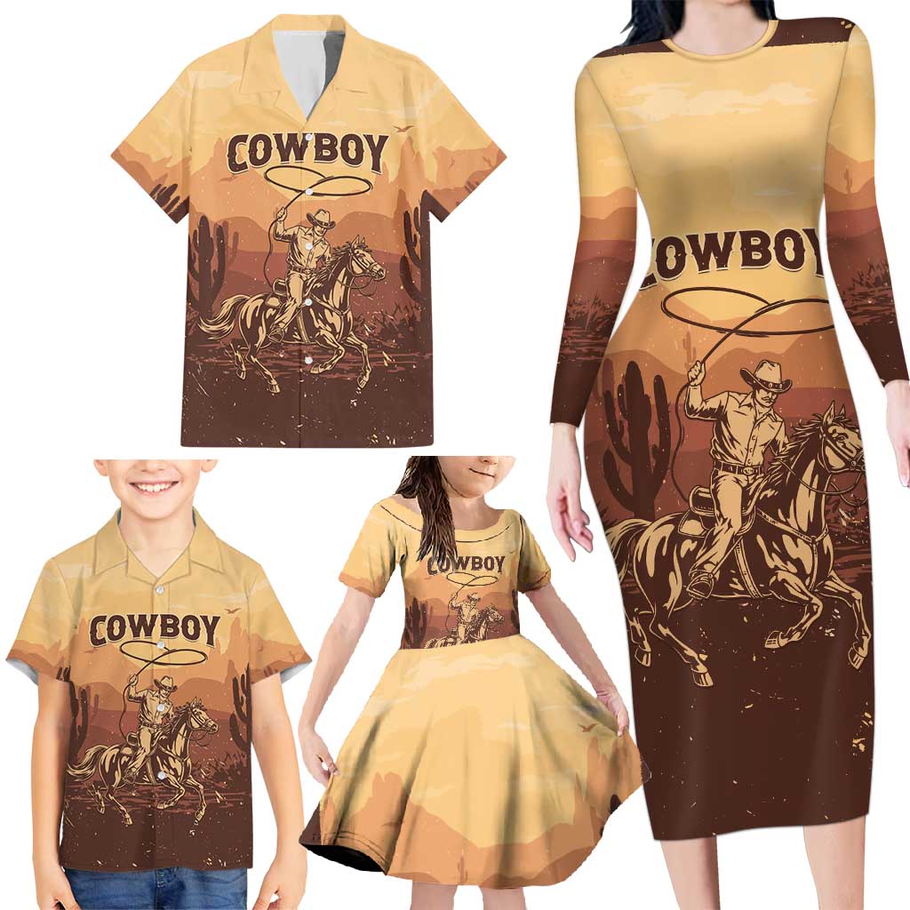 Black Cowboy Family Matching Long Sleeve Bodycon Dress and Hawaiian Shirt Take Me Away