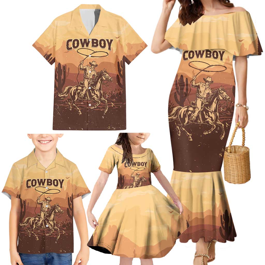 Black Cowboy Family Matching Mermaid Dress and Hawaiian Shirt Take Me Away