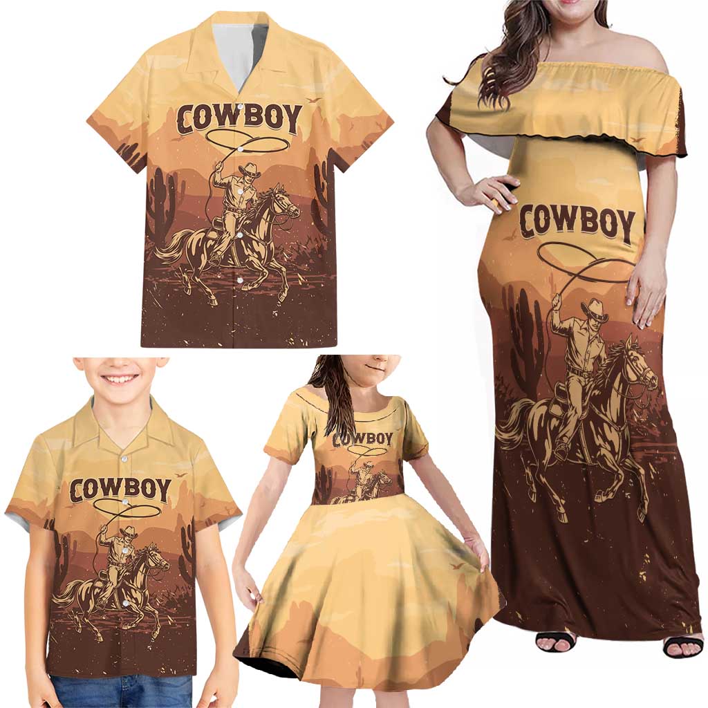 Black Cowboy Family Matching Off Shoulder Maxi Dress and Hawaiian Shirt Take Me Away