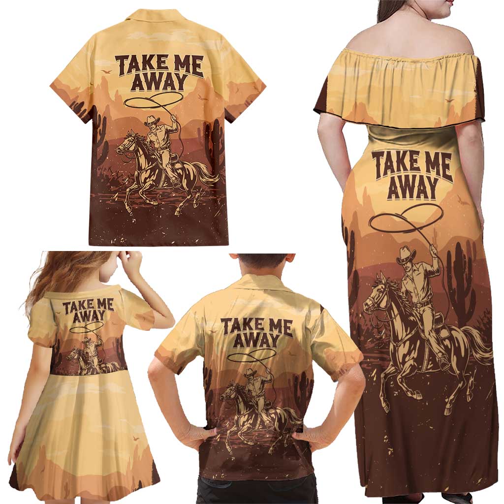 Black Cowboy Family Matching Off Shoulder Maxi Dress and Hawaiian Shirt Take Me Away