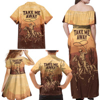 Black Cowboy Family Matching Off Shoulder Maxi Dress and Hawaiian Shirt Take Me Away