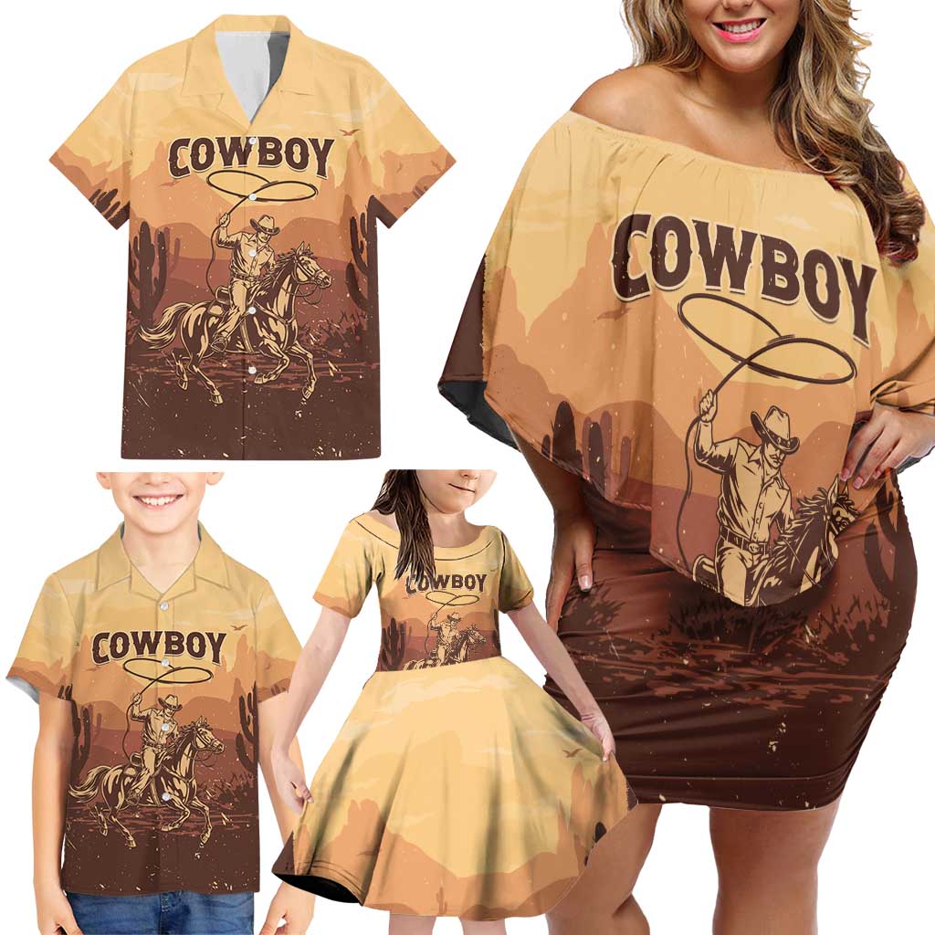 Black Cowboy Family Matching Off Shoulder Short Dress and Hawaiian Shirt Take Me Away