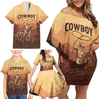 Black Cowboy Family Matching Off Shoulder Short Dress and Hawaiian Shirt Take Me Away