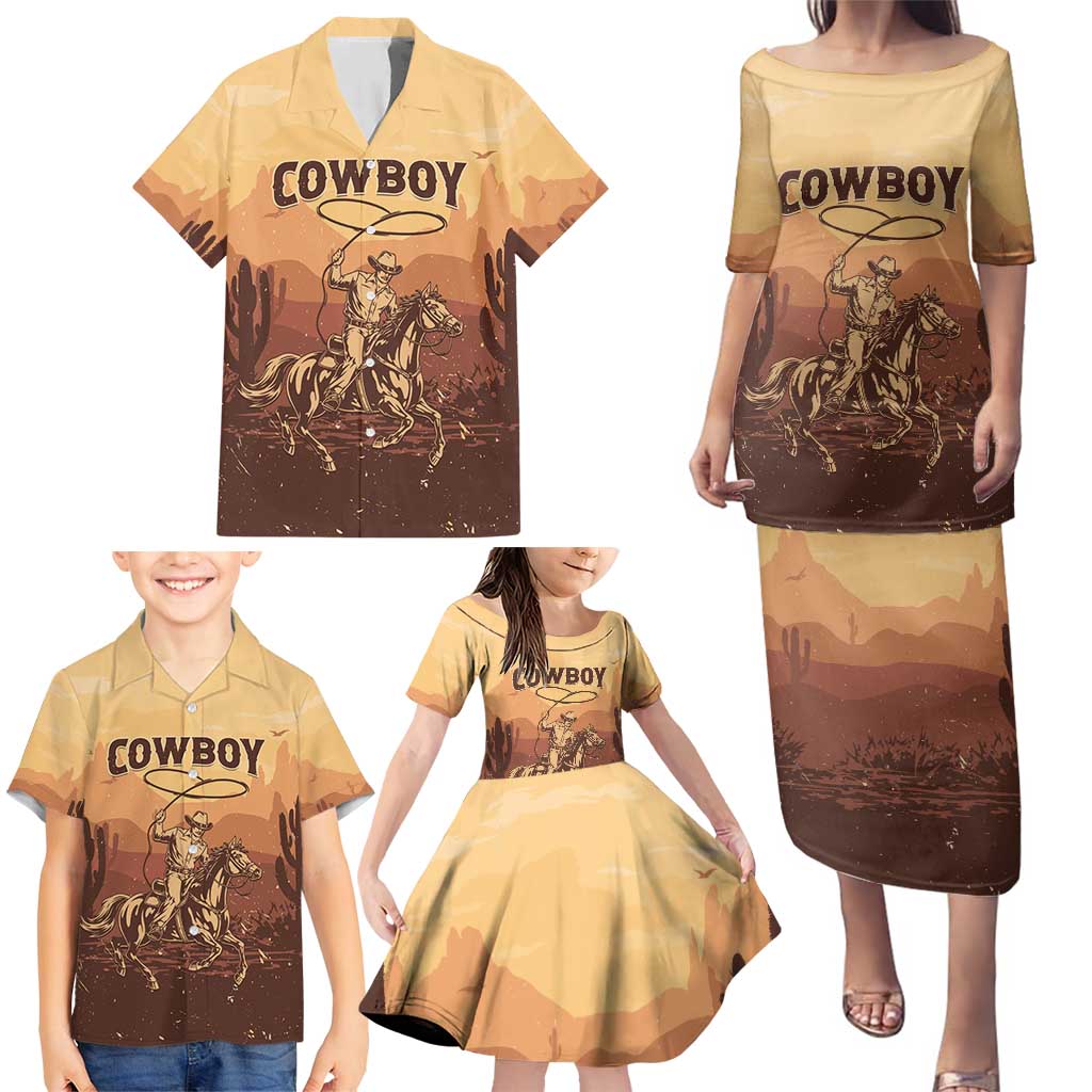 Black Cowboy Family Matching Puletasi and Hawaiian Shirt Take Me Away