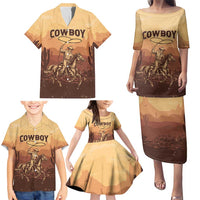 Black Cowboy Family Matching Puletasi and Hawaiian Shirt Take Me Away