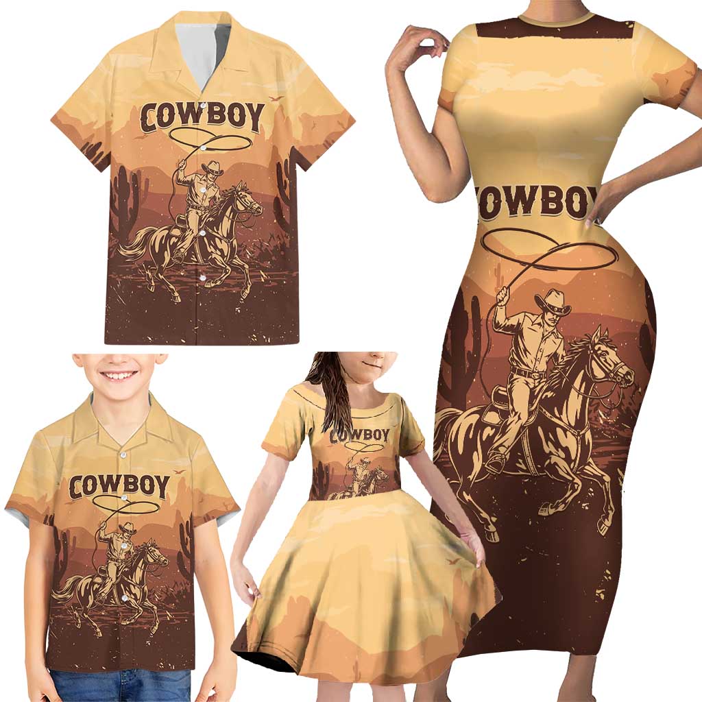 Black Cowboy Family Matching Short Sleeve Bodycon Dress and Hawaiian Shirt Take Me Away