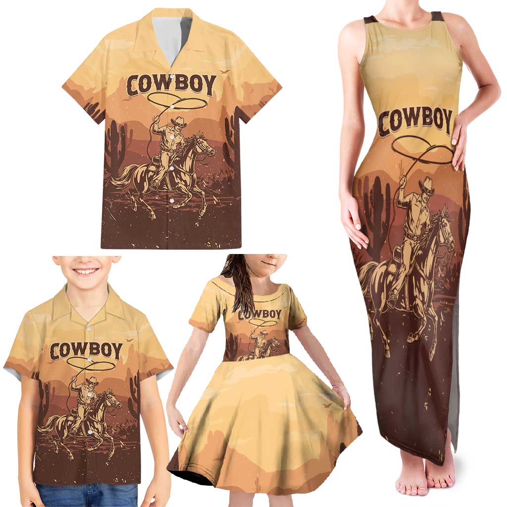 Black Cowboy Family Matching Tank Maxi Dress and Hawaiian Shirt Take Me Away