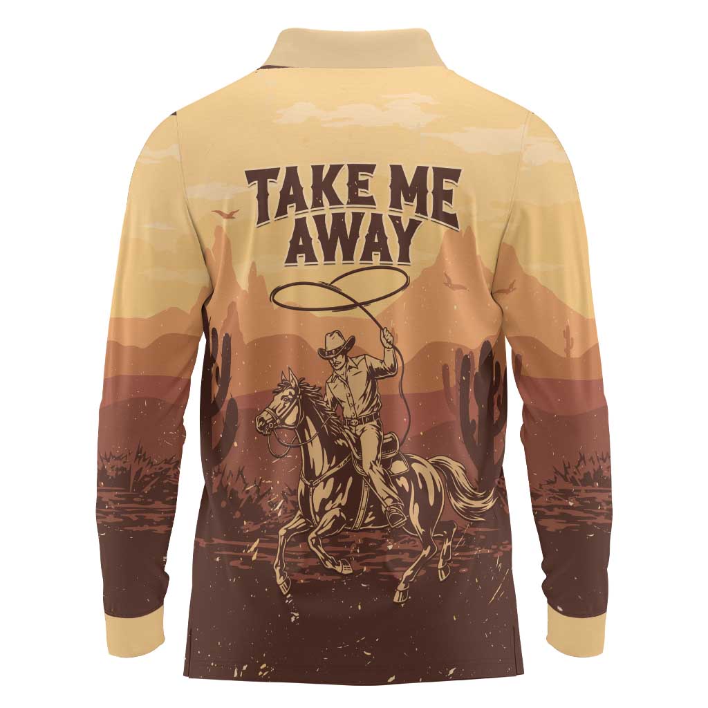 Black Cowboy Long Sleeve Polo Shirt Take Me Away