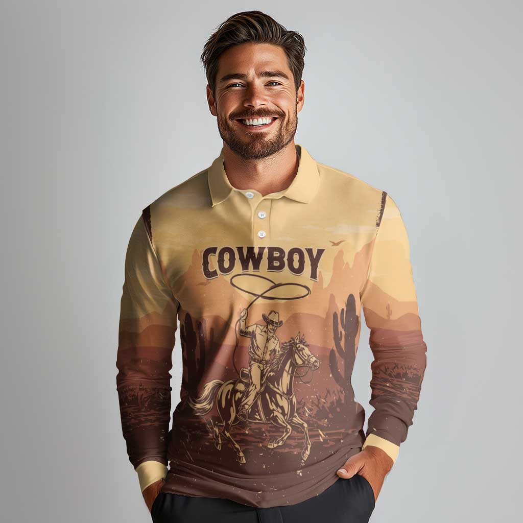 Black Cowboy Long Sleeve Polo Shirt Take Me Away