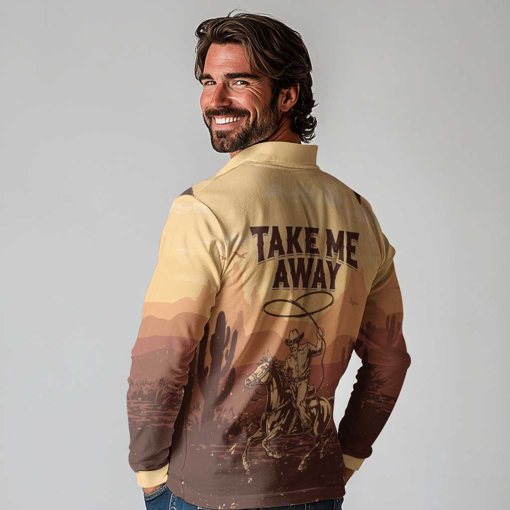 Black Cowboy Long Sleeve Polo Shirt Take Me Away