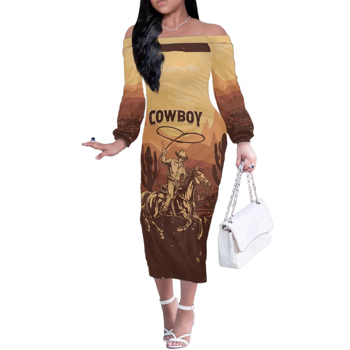 Black Cowboy Off The Shoulder Long Sleeve Dress Take Me Away