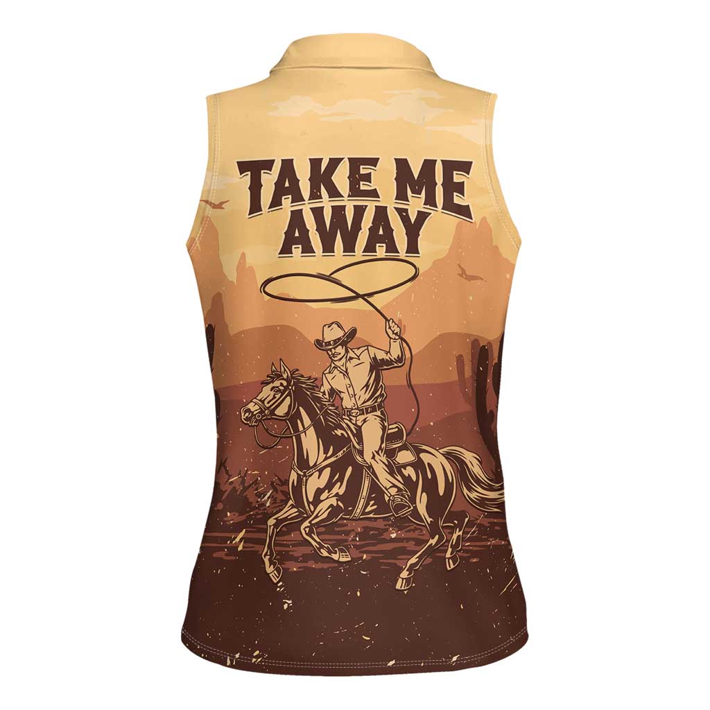 Black Cowboy Women Sleeveless Polo Shirt Take Me Away