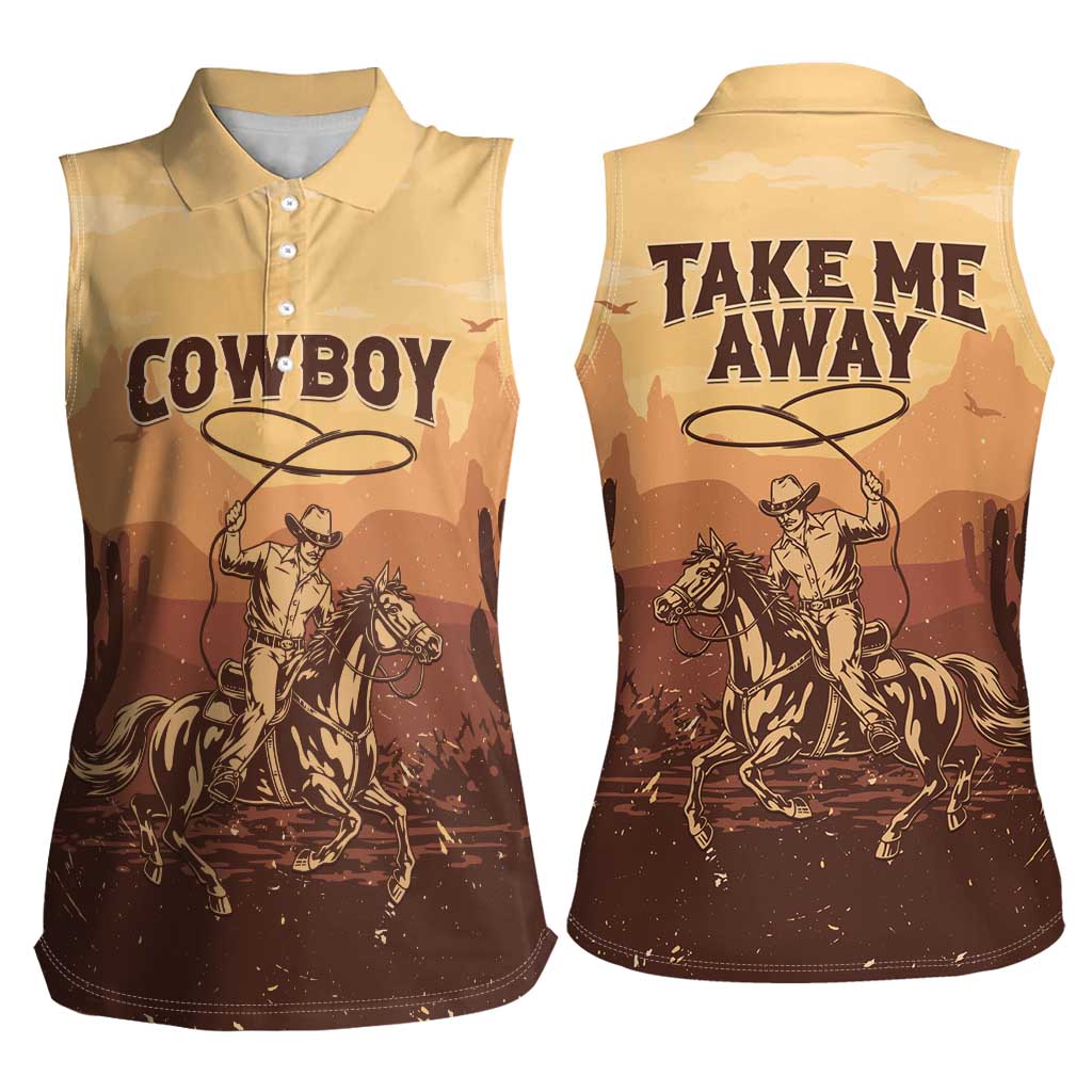 Black Cowboy Women Sleeveless Polo Shirt Take Me Away