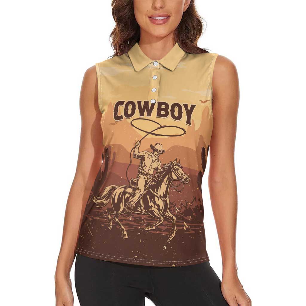 Black Cowboy Women Sleeveless Polo Shirt Take Me Away
