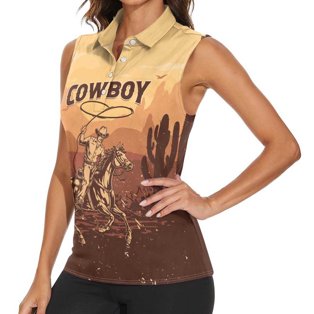 Black Cowboy Women Sleeveless Polo Shirt Take Me Away