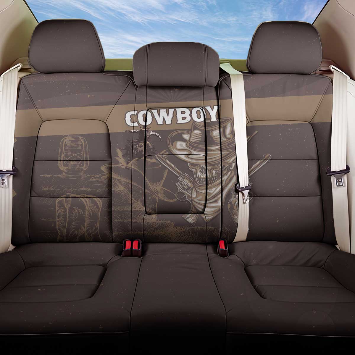 Skull Cowboy Back Car Seat Cover Vintage Style