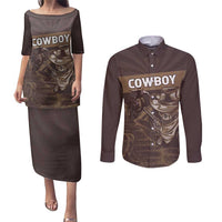 Personalised Skull Cowboy Couples Matching Puletasi and Long Sleeve Button Shirt Vintage Style