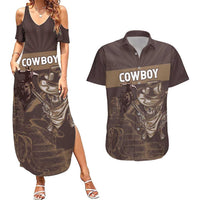Personalised Skull Cowboy Couples Matching Summer Maxi Dress and Hawaiian Shirt Vintage Style