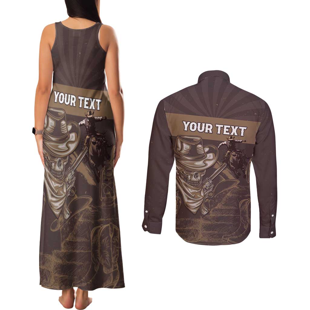 Personalised Skull Cowboy Couples Matching Tank Maxi Dress and Long Sleeve Button Shirt Vintage Style