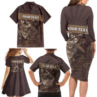Personalised Skull Cowboy Family Matching Long Sleeve Bodycon Dress and Hawaiian Shirt Vintage Style