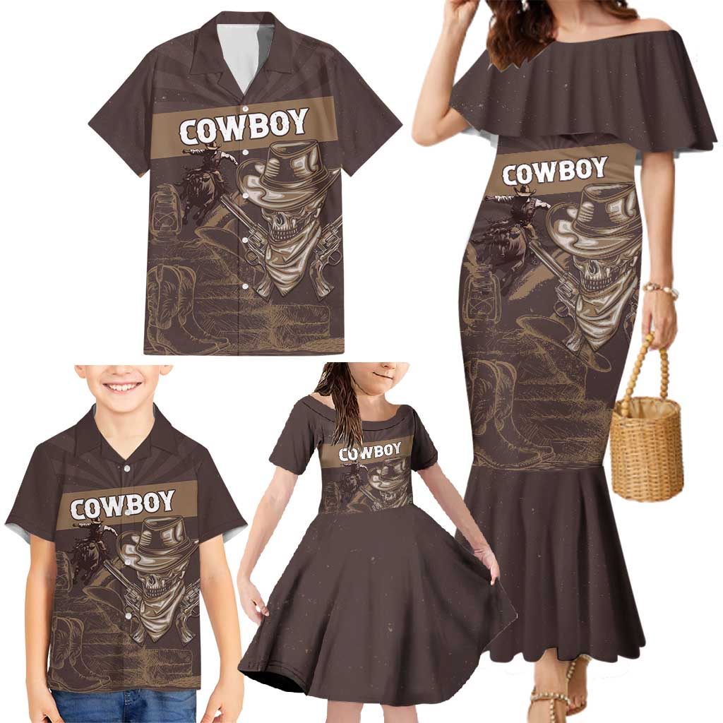 Personalised Skull Cowboy Family Matching Mermaid Dress and Hawaiian Shirt Vintage Style