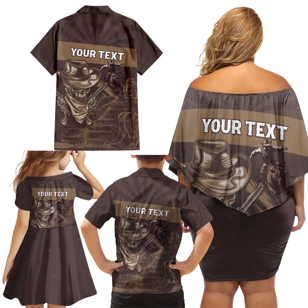 Personalised Skull Cowboy Family Matching Off Shoulder Short Dress and Hawaiian Shirt Vintage Style
