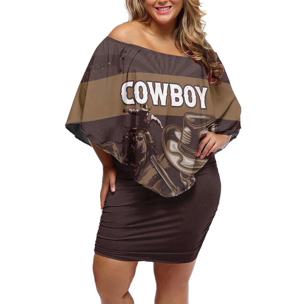 Personalised Skull Cowboy Family Matching Off Shoulder Short Dress and Hawaiian Shirt Vintage Style