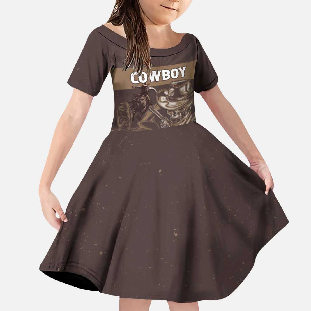 Personalised Skull Cowboy Family Matching Short Sleeve Bodycon Dress and Hawaiian Shirt Vintage Style