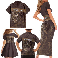 Personalised Skull Cowboy Family Matching Short Sleeve Bodycon Dress and Hawaiian Shirt Vintage Style
