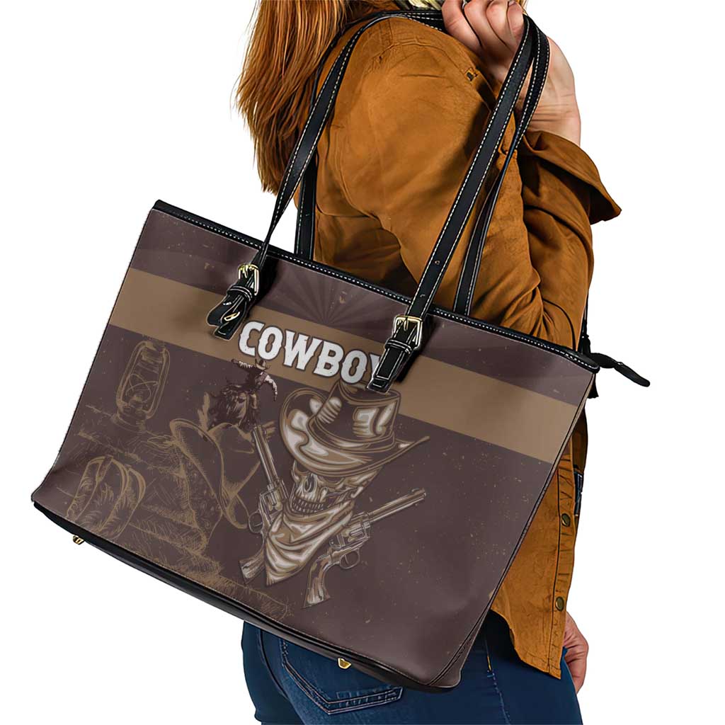 Skull Cowboy Leather Tote Bag Vintage Style