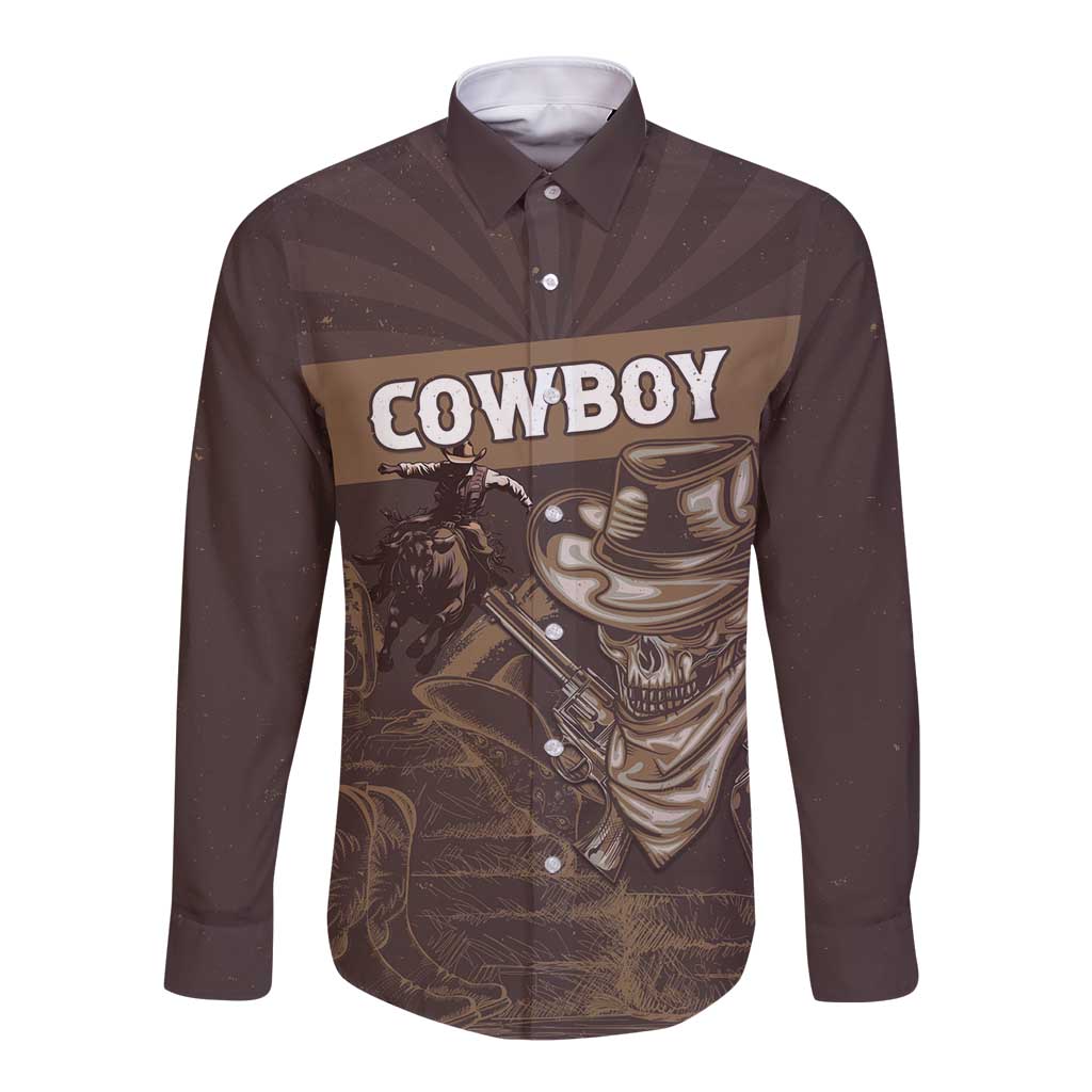 Personalised Skull Cowboy Long Sleeve Button Shirt Vintage Style