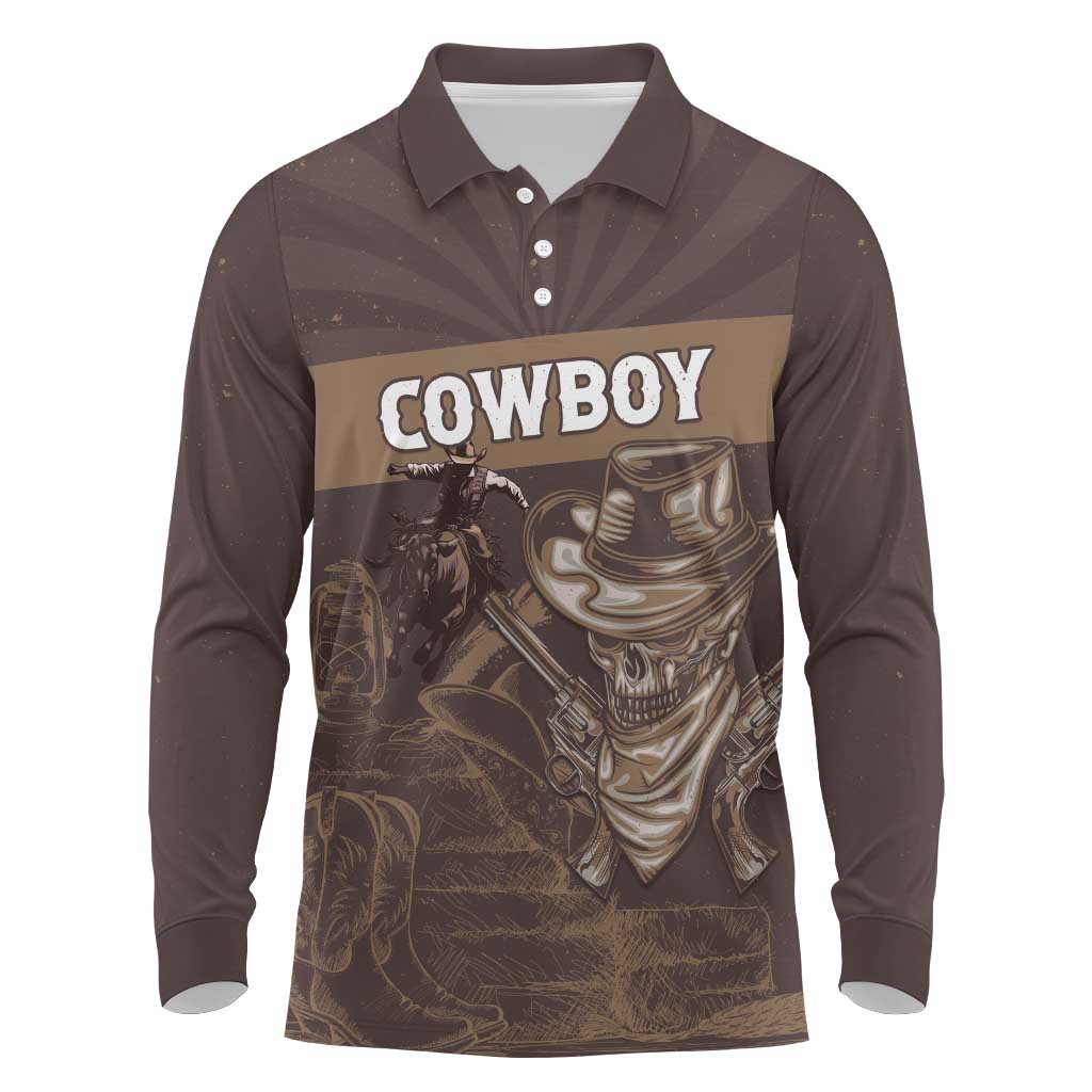 Personalised Skull Cowboy Long Sleeve Polo Shirt Vintage Style
