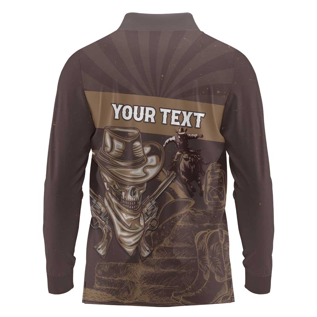 Personalised Skull Cowboy Long Sleeve Polo Shirt Vintage Style