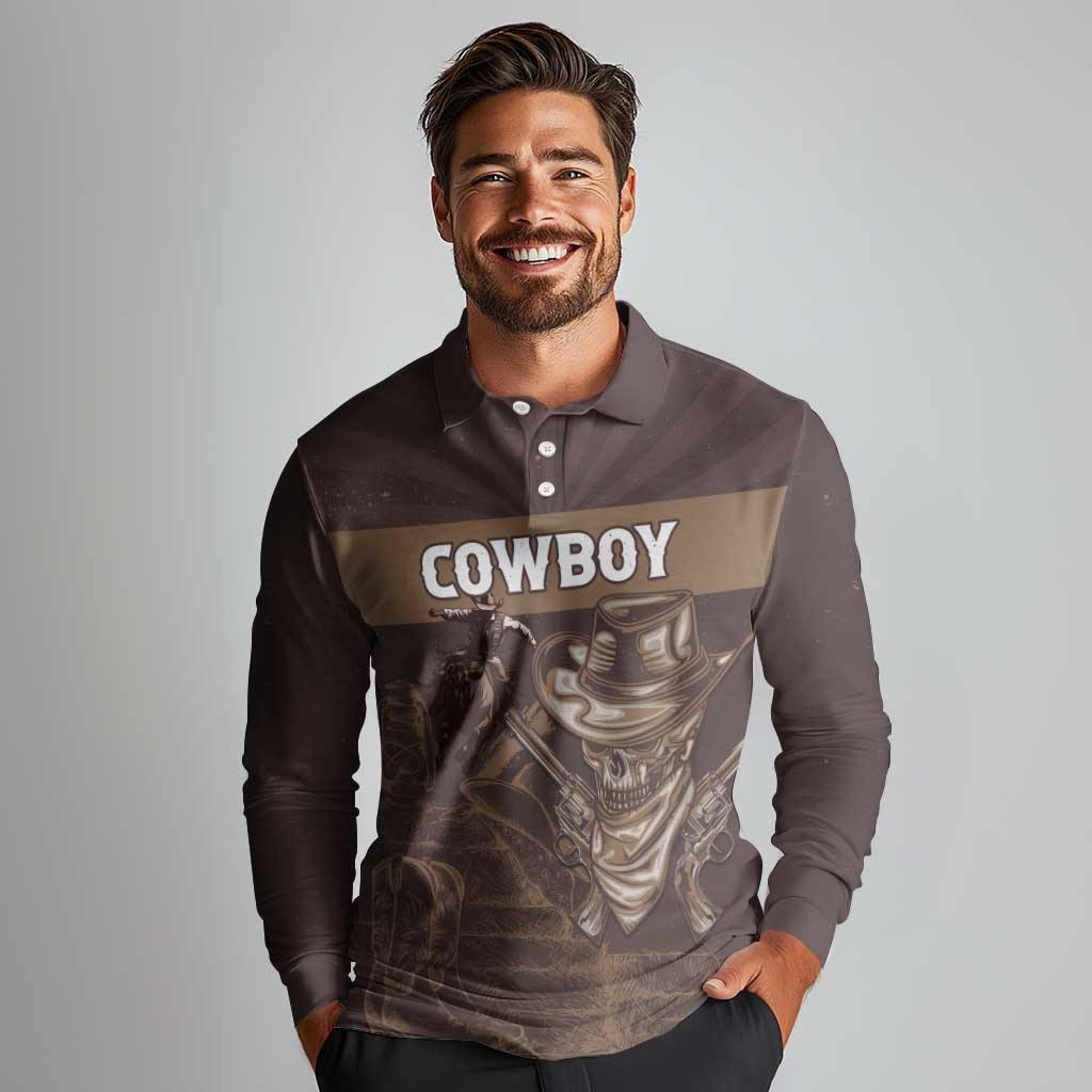 Personalised Skull Cowboy Long Sleeve Polo Shirt Vintage Style