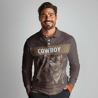 Personalised Skull Cowboy Long Sleeve Polo Shirt Vintage Style