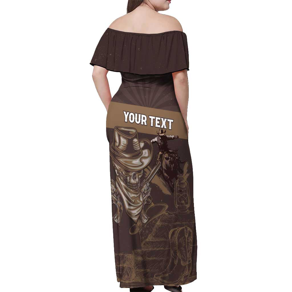Personalised Skull Cowboy Off Shoulder Maxi Dress Vintage Style