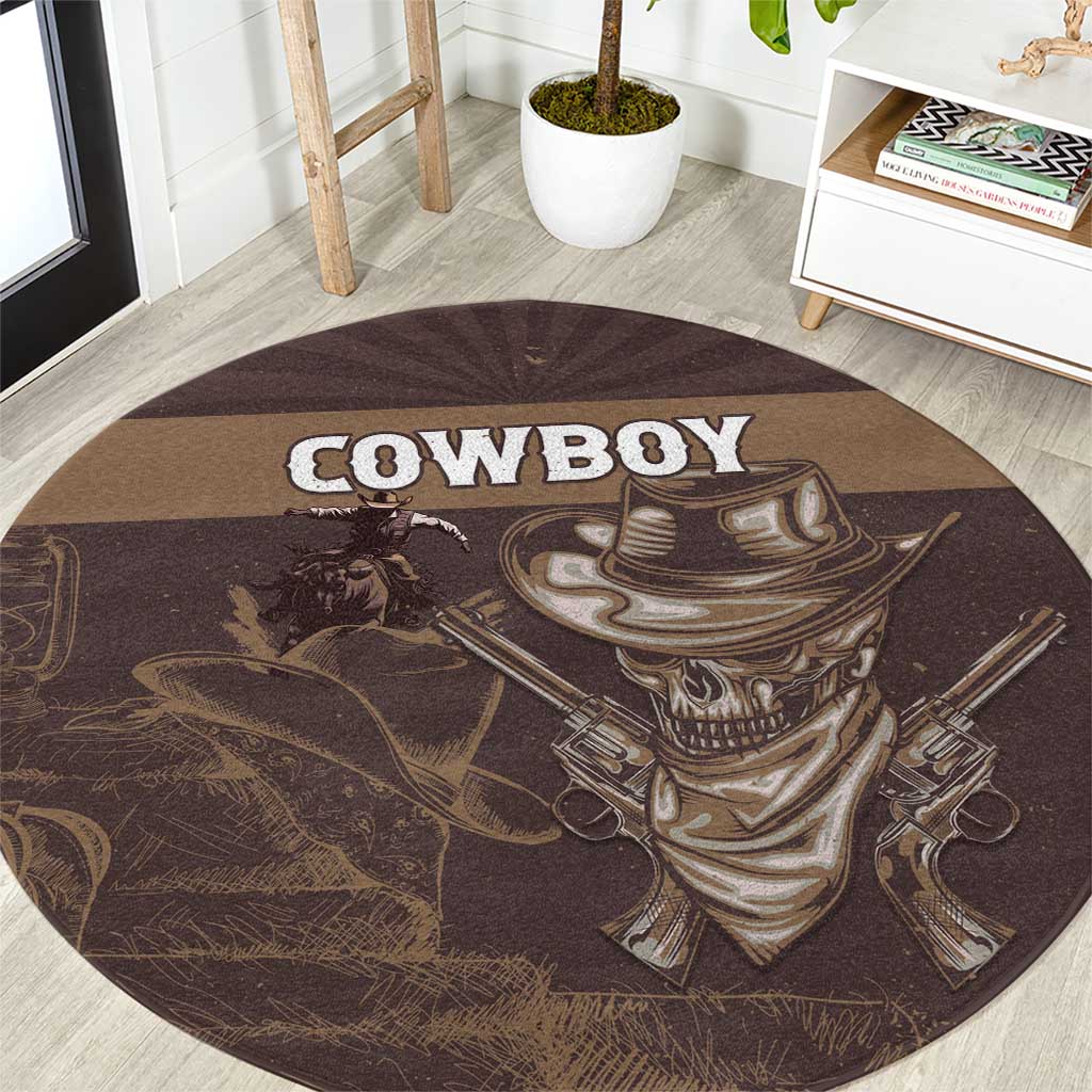 Skull Cowboy Round Carpet Vintage Style