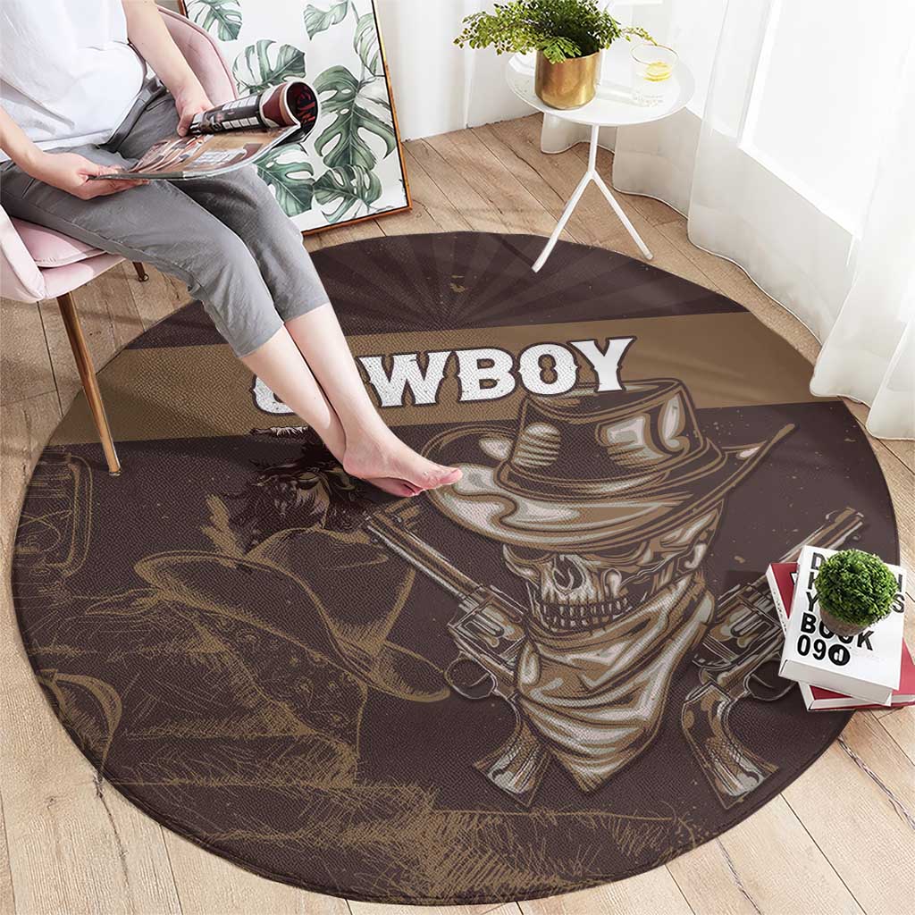 Skull Cowboy Round Carpet Vintage Style