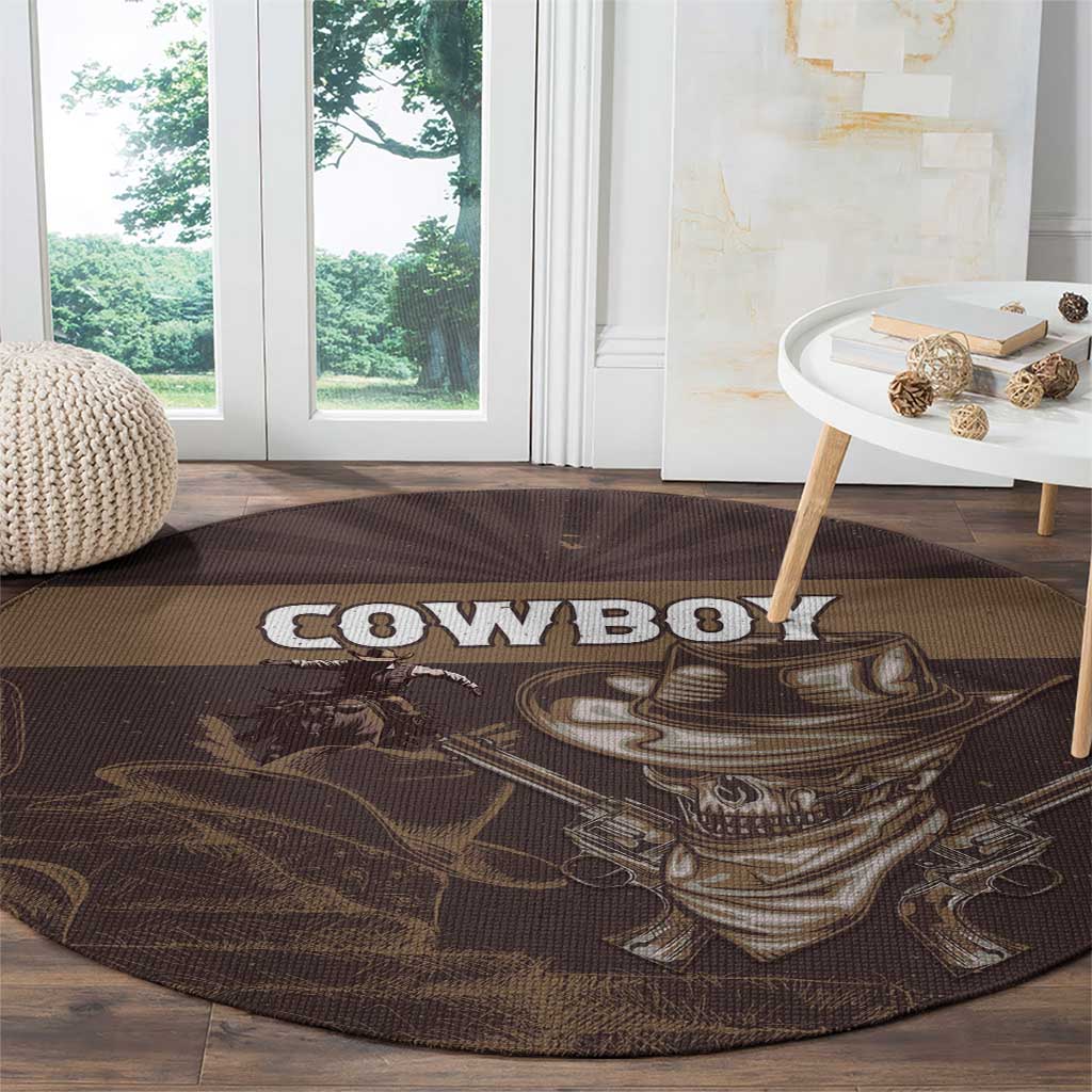 Skull Cowboy Round Carpet Vintage Style