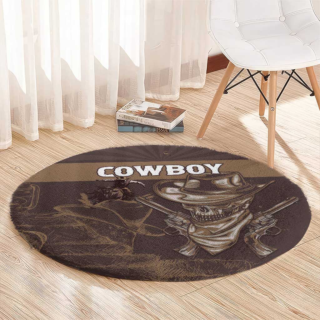 Skull Cowboy Round Carpet Vintage Style