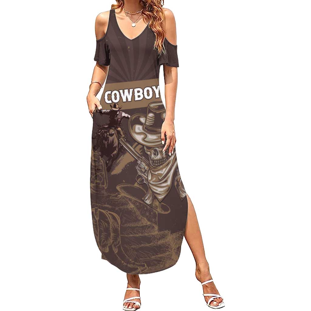 Personalised Skull Cowboy Summer Maxi Dress Vintage Style