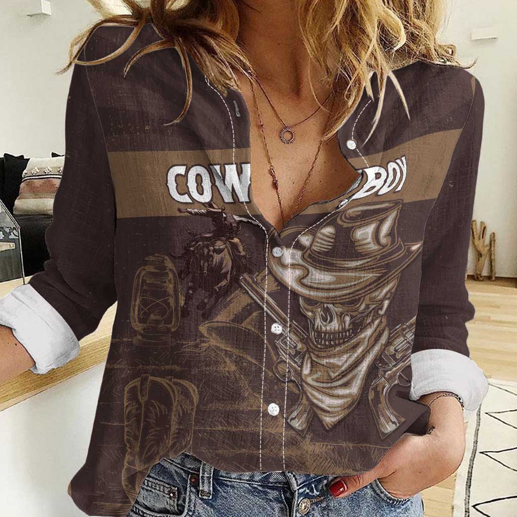 Personalised Skull Cowboy Women Casual Shirt Vintage Style