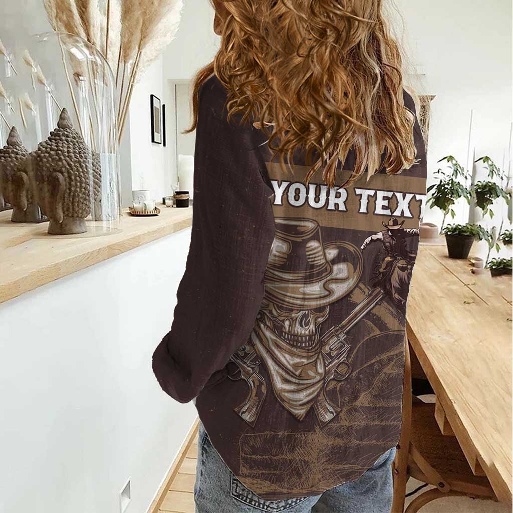 Personalised Skull Cowboy Women Casual Shirt Vintage Style