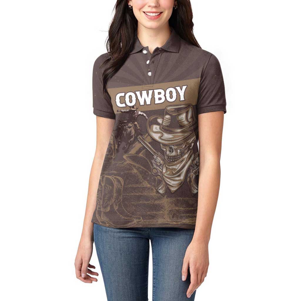 Personalised Skull Cowboy Women Polo Shirt Vintage Style