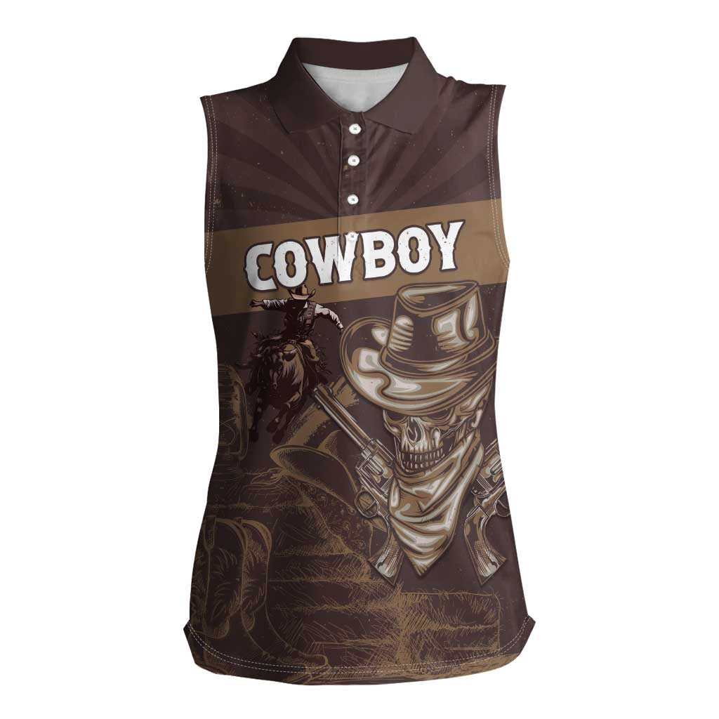 Personalised Skull Cowboy Women Sleeveless Polo Shirt Vintage Style