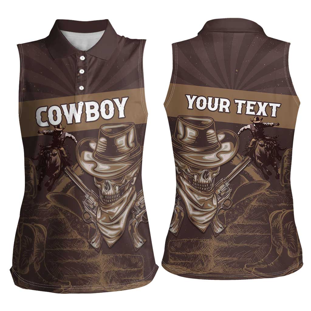 Personalised Skull Cowboy Women Sleeveless Polo Shirt Vintage Style