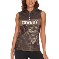 Personalised Skull Cowboy Women Sleeveless Polo Shirt Vintage Style